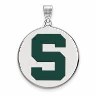 Michigan State Spartans Sterling Silver Extra Large Enameled Disc Pendant