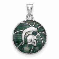 Michigan State Spartans Sterling Silver Enameled Basketball Pendant