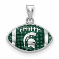 Michigan State Spartans Sterling Silver Enameled Football Pendant