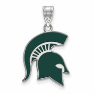 Michigan State Spartans Sterling Silver Large Enameled Pendant