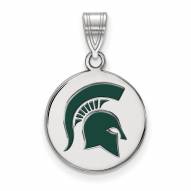 Michigan State Spartans Sterling Silver Medium Enameled Disc Pendant