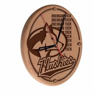 Michigan Tech Huskies Laser Engraved Wood Clock