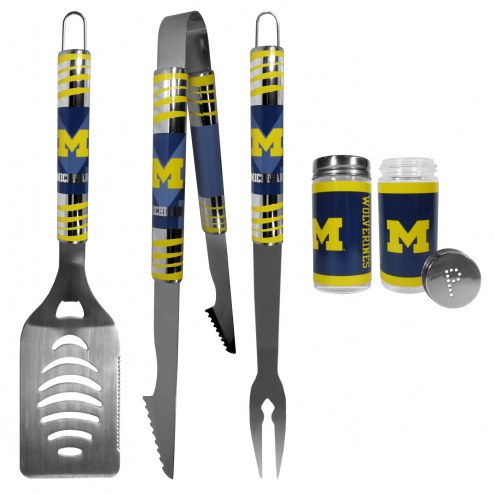 Michigan Wolverines 3 Piece Tailgater BBQ Set and Salt and Pepper Shaker Set