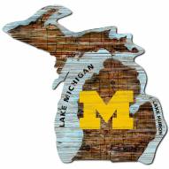 Michigan Wolverines Distressed State with Logo Sign