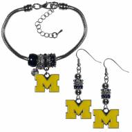 Michigan Wolverines Euro Bead Earrings & Bracelet Set