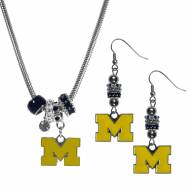Michigan Wolverines Euro Bead Earrings & Necklace Set