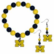 Michigan Wolverines Fan Bead Earrings & Bracelet Set