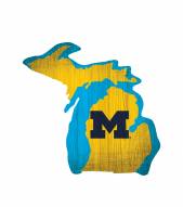 Michigan Wolverines Logo State Wood Sign