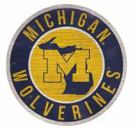 Michigan Wolverines Round State Wood Sign
