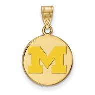 Michigan Wolverines Sterling Silver Gold Plated Medium Enameled Disc Pendant