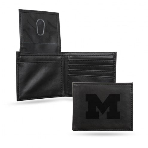 Michigan Wolverines Laser Engraved Black Billfold Wallet