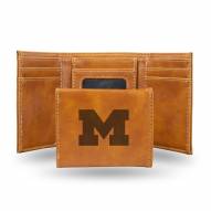 Michigan Wolverines Laser Engraved Brown Trifold Wallet
