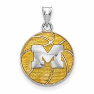 Michigan Wolverines Sterling Silver Enameled Basketball Pendant