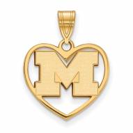 Michigan Wolverines Sterling Silver Gold Plated Heart Pendant