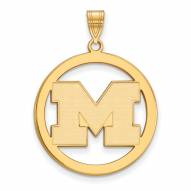 Michigan Wolverines Sterling Silver Gold Plated Large Circle Pendant