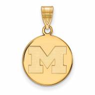 Michigan Wolverines Sterling Silver Gold Plated Medium Disc Pendant