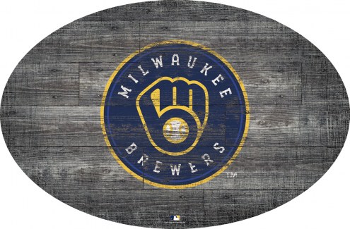 Milwaukee Brewers 46&quot; Distressed Wood Oval Sign
