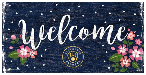 Milwaukee Brewers 6&quot; x 12&quot; Floral Welcome Sign