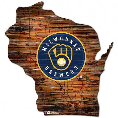 Milwaukee Brewers Distressed State with Logo Sign