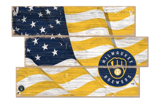 Milwaukee Brewers Flag 3 Plank Sign