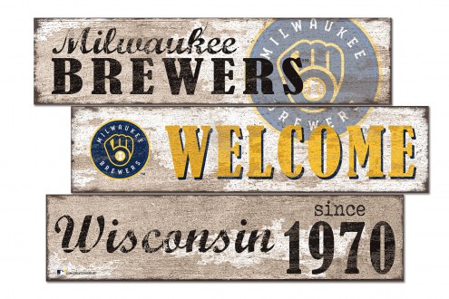 Milwaukee Brewers Welcome 3 Plank Sign