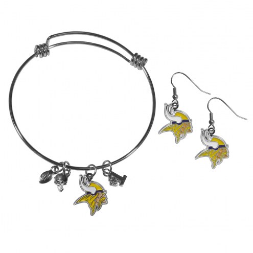 Minnesota Vikings Dangle Earrings & Charm Bangle Bracelet Set