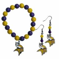 Minnesota Vikings Fan Bead Earrings & Bracelet Set