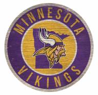 Minnesota Vikings Round State Wood Sign
