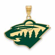Minnesota Wild Sterling Silver Gold Plated Large Enameled Pendant