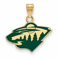 Minnesota Wild Sterling Silver Gold Plated Small Enameled Pendant