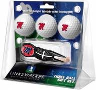 Mississippi Rebels Black Crosshair Divot Tool & 3 Golf Ball Gift Pack