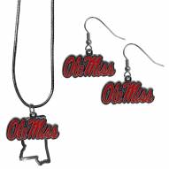 Mississippi Rebels Dangle Earrings & State Necklace Set