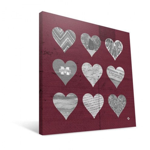 Mississippi State Bulldogs 12&quot; x 12&quot; Hearts Canvas Print