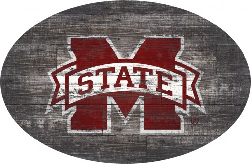 Mississippi State Bulldogs 46&quot; Distressed Wood Oval Sign