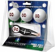 Mississippi State Bulldogs Black Crosshair Divot Tool & 3 Golf Ball Gift Pack