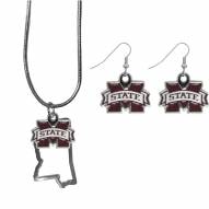 Mississippi State Bulldogs Dangle Earrings & State Necklace Set