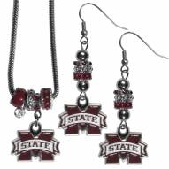 Mississippi State Bulldogs Euro Bead Earrings & Necklace Set