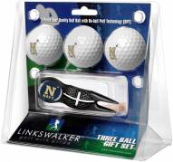 Navy Midshipmen Black Crosshair Divot Tool & 3 Golf Ball Gift Pack