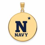 Navy Midshipmen Sterling Silver Gold Plated Extra Large Enameled Disc Pendant