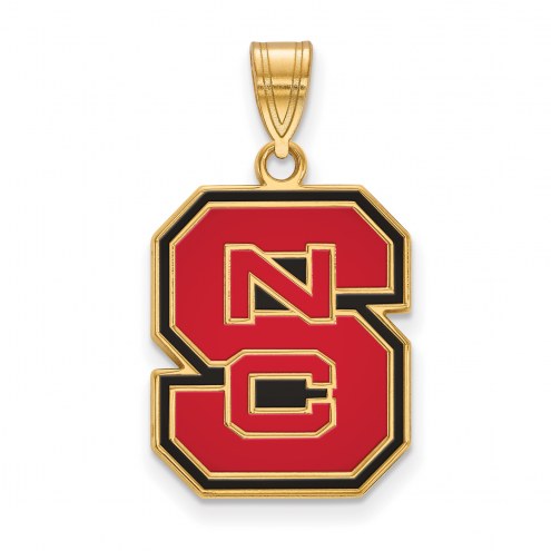 North Carolina State Wolfpack Sterling Silver Gold Plated Large Enameled Pendant