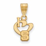 North Carolina State Wolfpack Sterling Silver Gold Plated Small I Love Logo Pendant