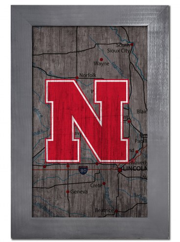 Nebraska Cornhuskers 11&quot; x 19&quot; City Map Framed Sign
