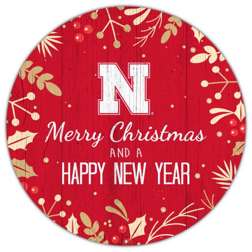 Nebraska Cornhuskers 12&quot; Merry Christmas & Happy New Year Sign