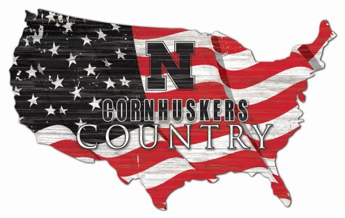 Nebraska Cornhuskers 15&quot; USA Flag Cutout Sign