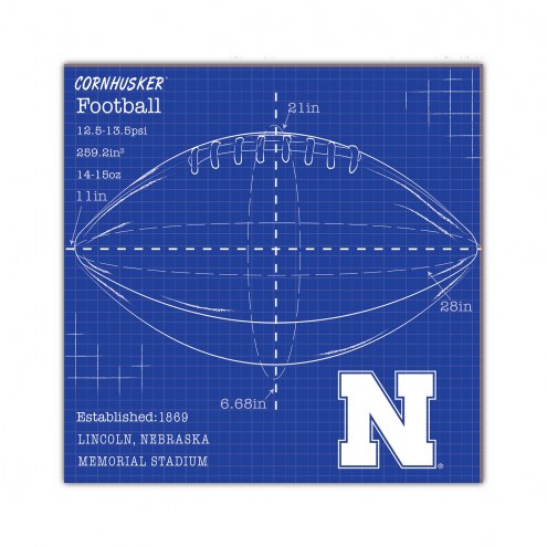 Nebraska Cornhuskers Ball Blueprint 10&quot; x 10&quot; Sign