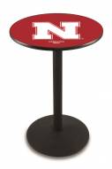 Nebraska Cornhuskers Black Wrinkle Bar Table with Round Base