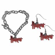 Nebraska Cornhuskers Chain Bracelet & Dangle Earring Set