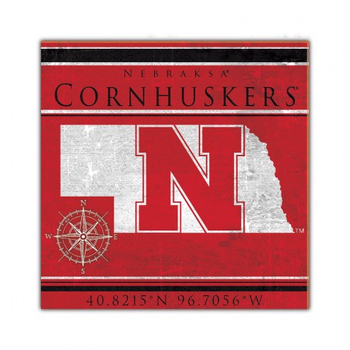 Nebraska Cornhuskers Coordinates 10&quot; x 10&quot; Sign