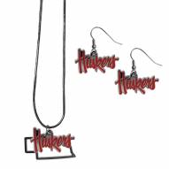Nebraska Cornhuskers Dangle Earrings & State Necklace Set