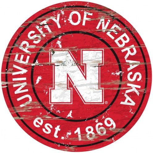 Nebraska Cornhuskers Distressed Round Sign